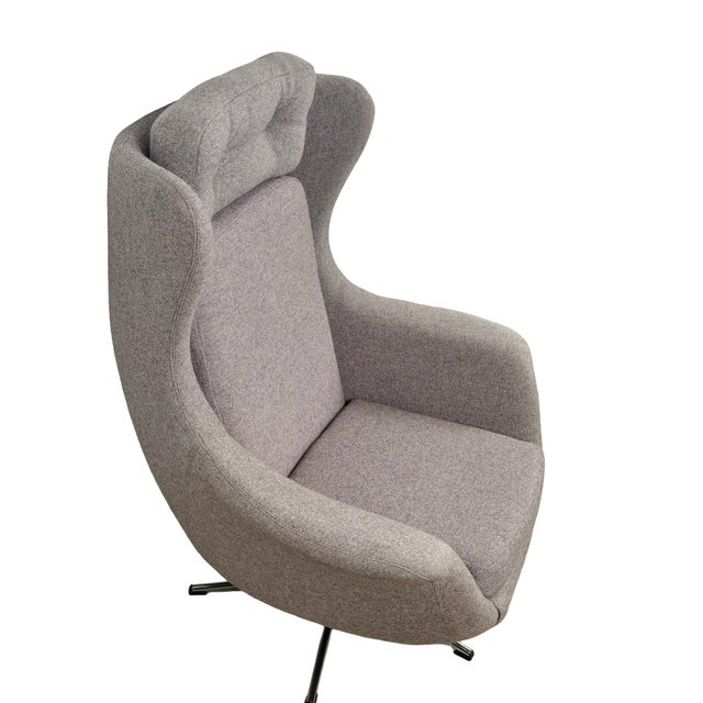 Modern Mid-Century Style High-Back Swivel Wing Lounge Chair For Sale - Image 11 of 18