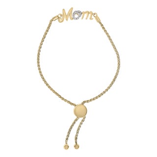 Gold Vermeil Diamond Accent "MOM" Lariat Bolo Bracelet For Sale