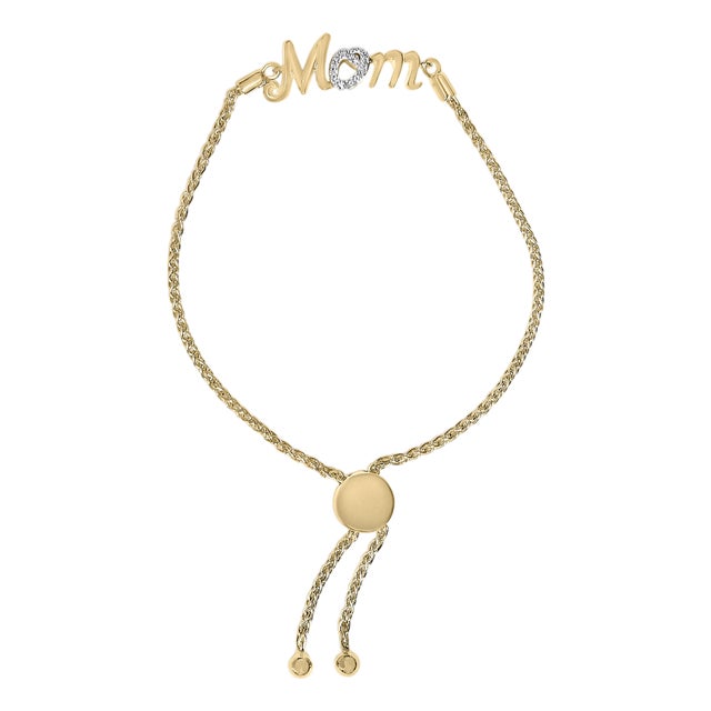Gold Vermeil Diamond Accent "MOM" Lariat Bolo Bracelet For Sale