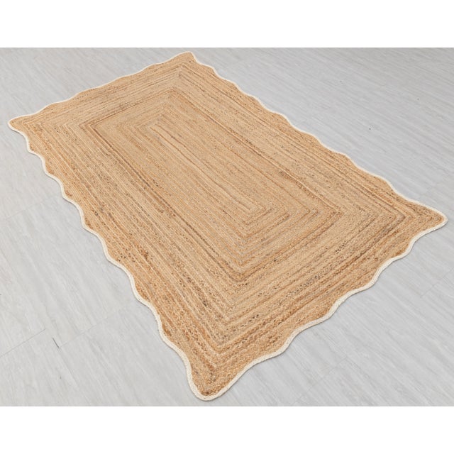White Wave Scallop Edge Jute Rug 5x8Ft. For Sale - Image 6 of 12