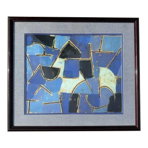 1960s Paul Klee Rare Vintage Large Framed Fine Art Lithograph Print From Exhibition Poster- "Blue Night"