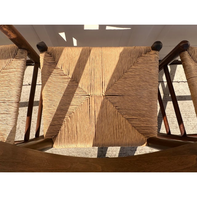 Vintage Rustic Wood Rattan Dining Chairs Set of 6 For Sale - Image 10 of 13