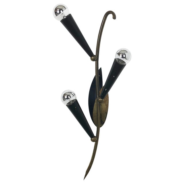 Large Modernist Brass Floral Theatre Wall Light Sconce, France, 1950 For Sale - Image 15 of 15