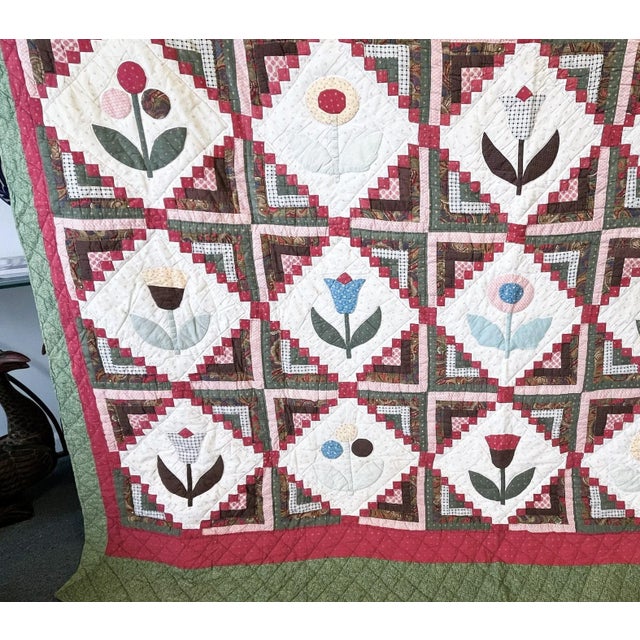 Vintage Handmade American Folk Art Quilt 88" X 94" For Sale - Image 4 of 12