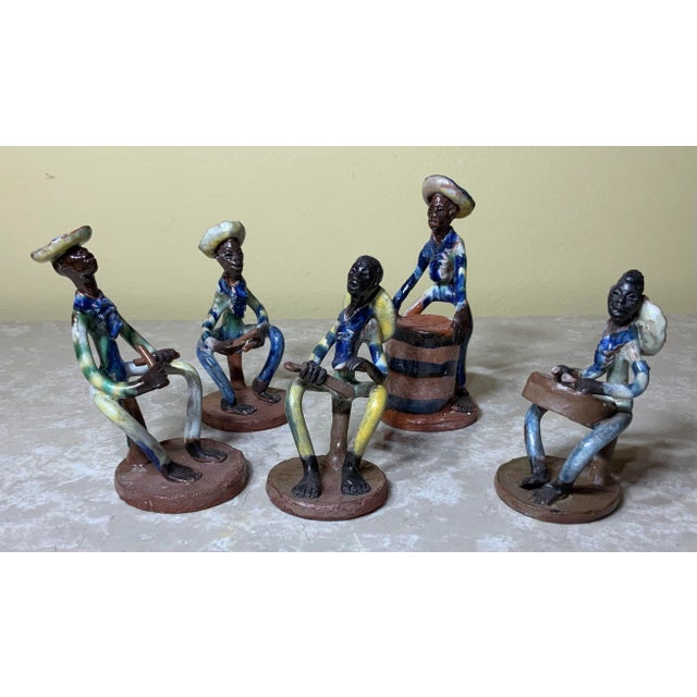 Late 20th Century Caribbean Musical Group Ceramic Figurines - Set of 5, Made in Antigua For Sale - Image 9 of 12