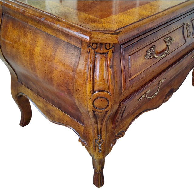 Vintage Drexel Heritage French Provincial Fruitwood Bombe Bombe Low Commode Nightstand Chest For Sale In San Diego - Image 6 of 13