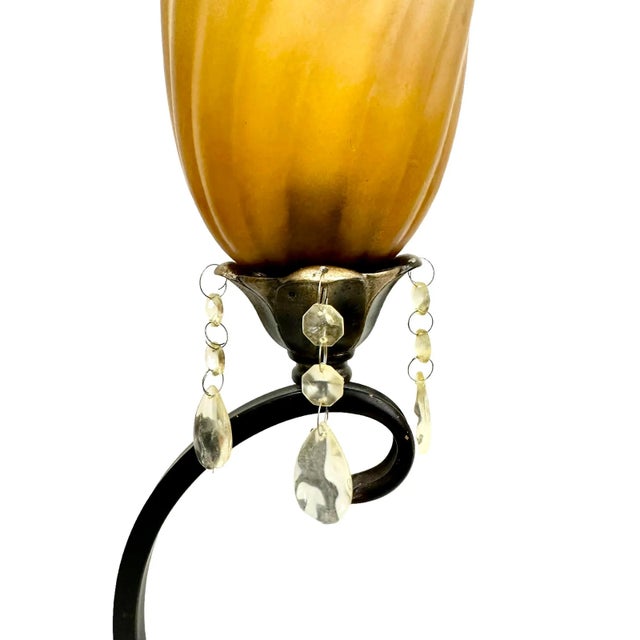 Vintage Double-Arm Table Lamp With Frosted Amber Globes For Sale - Image 4 of 9