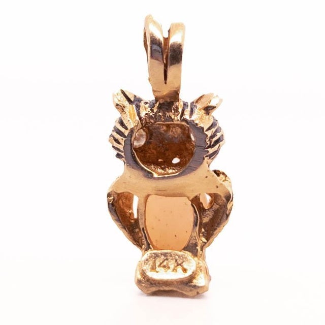 Vintage 14k Yellow Gold, Opal & Diamond Figural Owl Pendant for a Necklace For Sale - Image 12 of 12