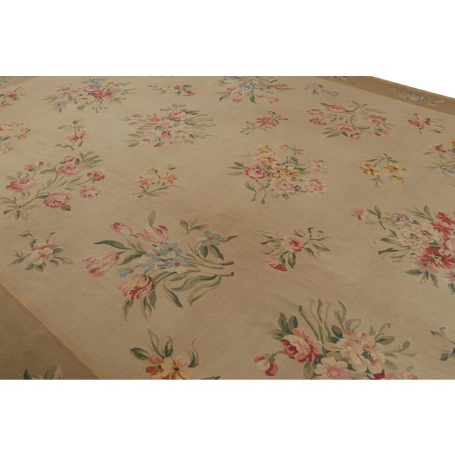 Rug & Kilim Antique Aubusson Rug in Beige-Brown With Floral Patterns, From Rug & Kilim For Sale - Image 4 of 6