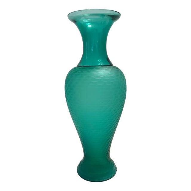 Teal Polished Hand-Blown Murano Glass Vase by Vetrarti, 1990s For Sale