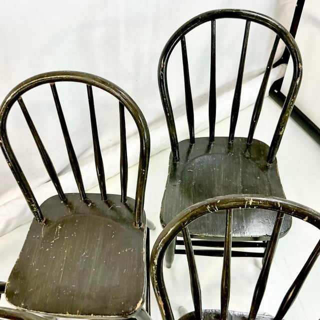 Dark Green Late 19th C. Antique Americana Farmhouse Boho Chic Chippy Paint Windsor Pine Dining Chairs - Set of 6. For Sale - Image 8 of 16