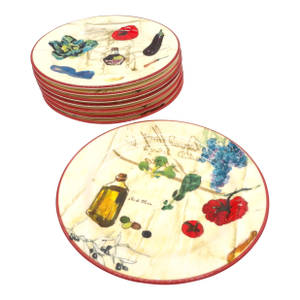 Set of 8 Williams-Sonoma French Market 9" Salad Plates— Made in Portugal — Mediterranean Vegetable Motif