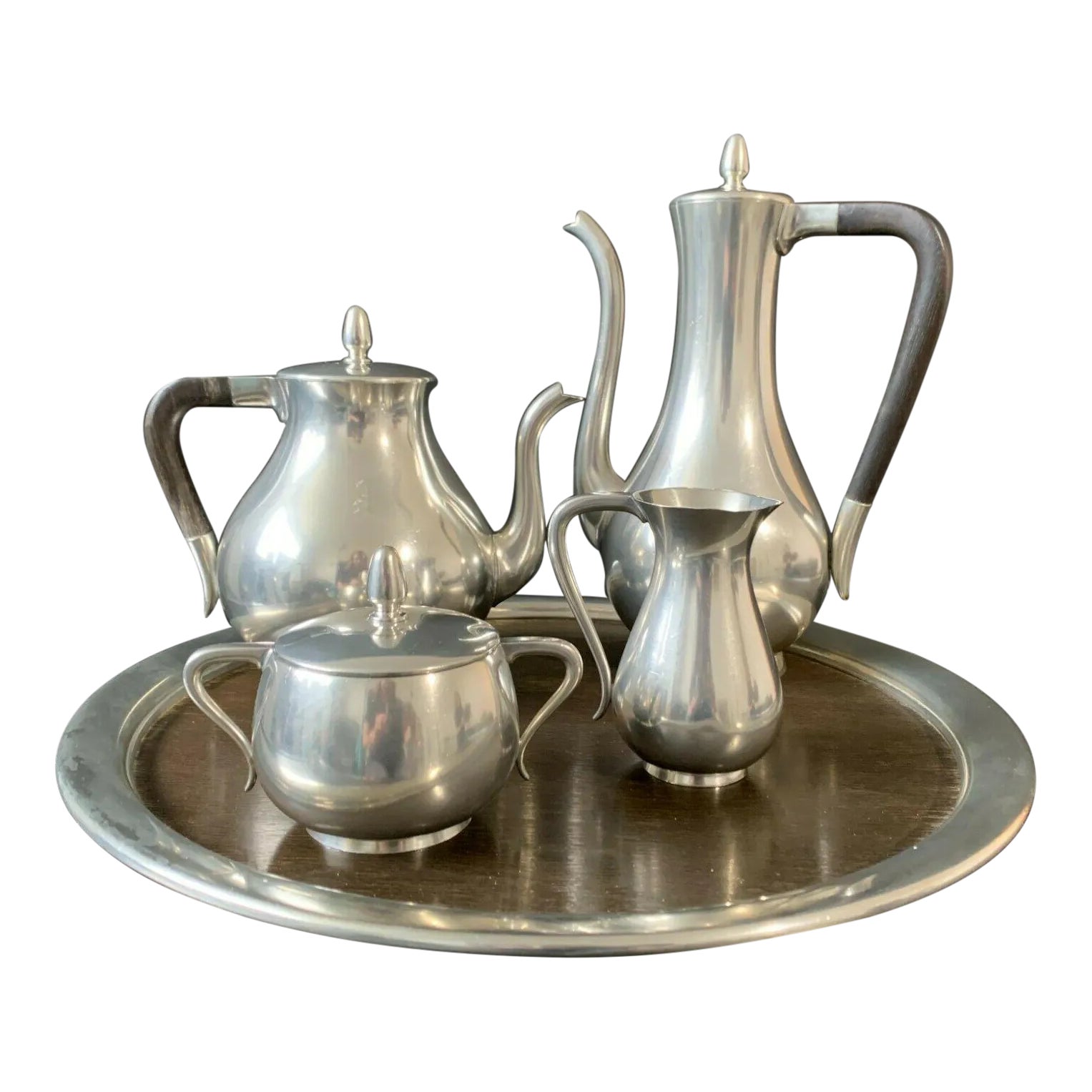 Royal Holland Pewter Coffee Tea Service Set on Tray 5 Pieces Chairish