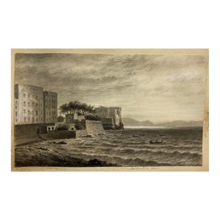 Antique Castle on Adriatic Sea Drawing For Sale