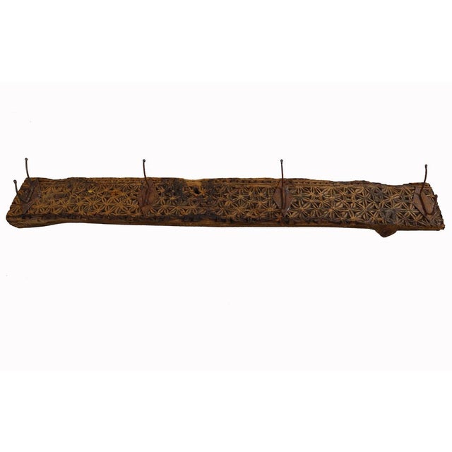 Brown Antique Wood Handcarved Wall Coat Rack, 1890s For Sale - Image 8 of 15