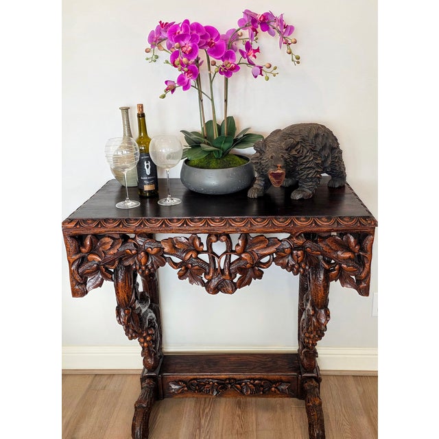 19th Century Rustic Black Forest Highly Carved Wooden Server Console Table For Sale - Image 17 of 18