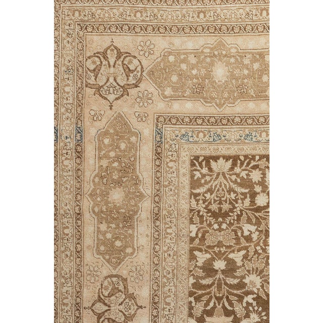 Textile Large Square Brown Persian Tabriz Rug For Sale - Image 7 of 12