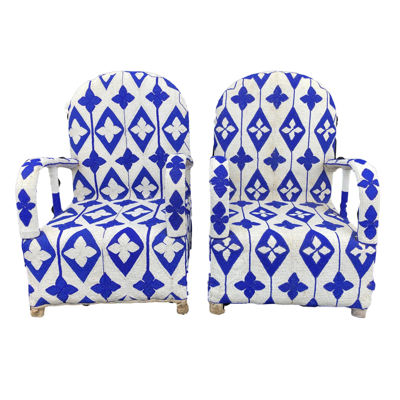 Yoruba B&w Beaded Chairs Nigeria Pair Chairish