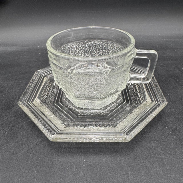 Manufactured in 1978 Octagonal, Clear/Textured Dinnerware Dinner Plate 9.5" Salad Plate 8" Cup and Saucer 6" Individual...