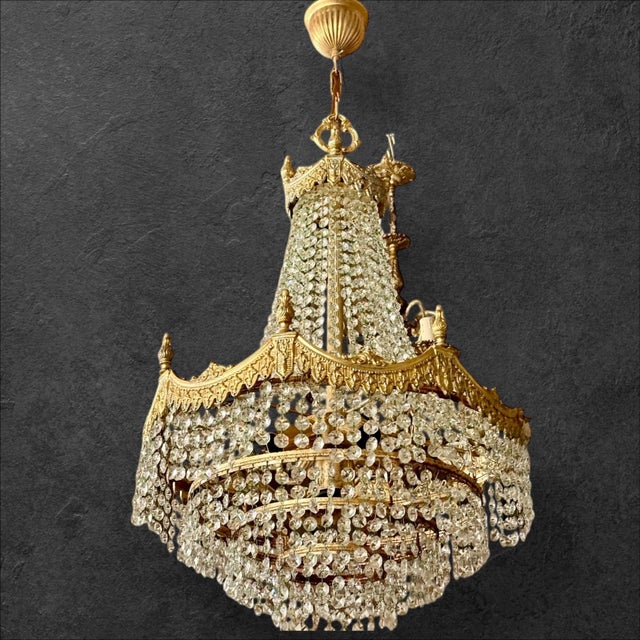 Antique Empire Crystal Chandelier, 1900, in Good conditions. Designed 1890 to 1919 European Plug (up to 250V).The wiring...