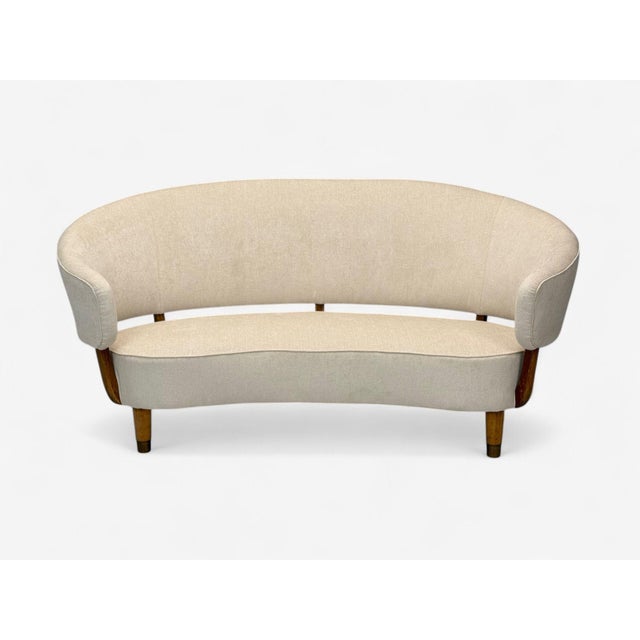 Mid-Century Modern Aage Sattrup, Beech, Fabric, Floating Sofa, Denmark, 1950s For Sale - Image 3 of 10