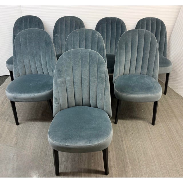 Design Plus Gallery presents a Set of Eight Arco Channel Back Dining Chairs from Arhaus. Relax and stay a while in these...