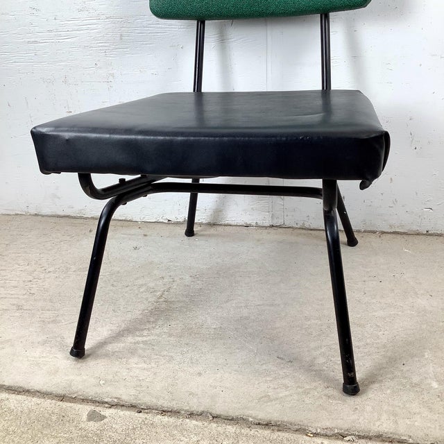 Mid-Century Modern Slipper Chair, Black Tubular Steel Frame, Forest Green Tweed For Sale - Image 9 of 12