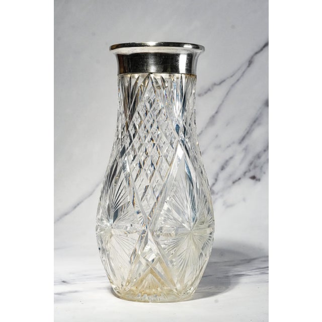 This impressive antique German cut crystal and 800 silver vase is a beautifully substantial example of Continental...