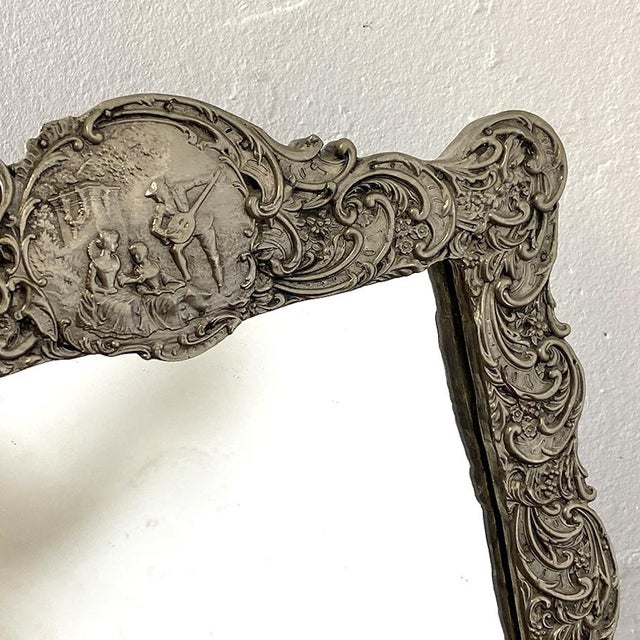1930s Vintage Rocaille Style Metal Table Top Mirror, 1930s For Sale - Image 5 of 7