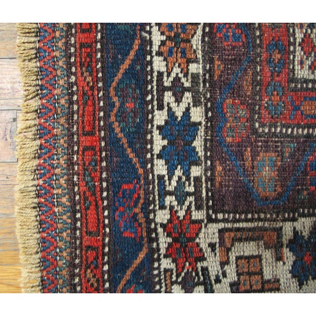 Early 20th Century 1900s Blue Navy Geometric Tribal Antique W. Persian Kurdish Rug 4'6" X 6'9" Handknotted Wool Carpet For Sale - Image 5 of 6