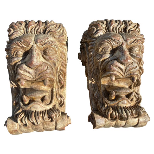 1970s Sarreid Carved Wood Lion Gargoyle Wall Shelves - Set of 2 For Sale - Image 13 of 13