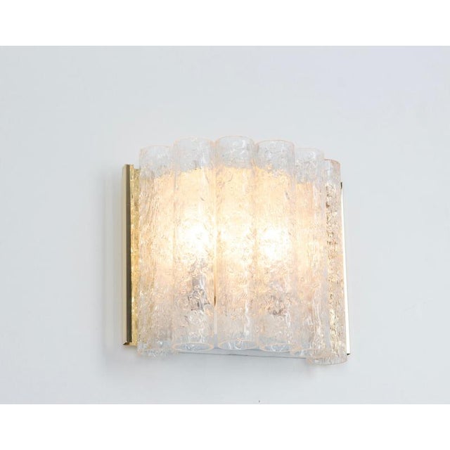 Brass Ice Glass Wall Sconces attributed to Doria, Germany, 1960s, Set of 2 For Sale - Image 6 of 9