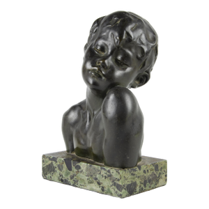 1920s Art Déco Patinated Bronze Bust of a Young Man With Marble Base by Italian Sculptor Amadeo Gennarelli, France