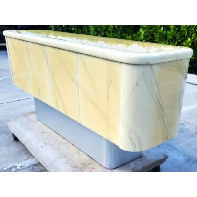 Mid-Century Modern Faux Goatskin Buffet Sideboard Vintage For Sale - Image 3 of 12