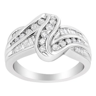 10K White Gold Ring 3/4 Cttw Round-Cut Diamond Bypass Ring (H-I Color, I2-I3 Clarity) - Size 7 EVS1010 For Sale