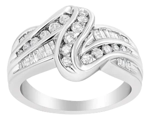 10K White Gold Ring 3/4 Cttw Round-Cut Diamond Bypass Ring (H-I Color, I2-I3 Clarity) - Size 7 EVS1010