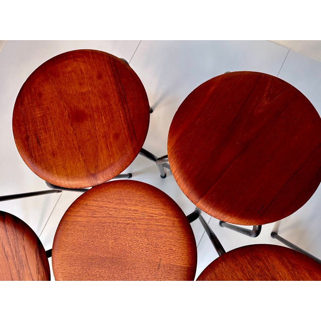 Teak Plywood and Tubular Steel Atelier Stacking Stools, Denmark, 1960s, Set of 6 For Sale - Image 15 of 18