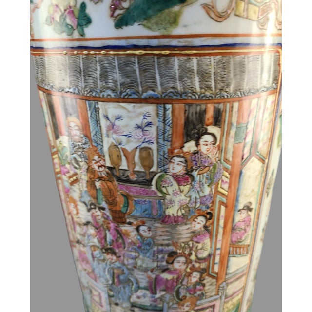 Early 20th Century Asian Famille Rose Umbrella Stand, Hand Painted Figural Marked For Sale - Image 11 of 12