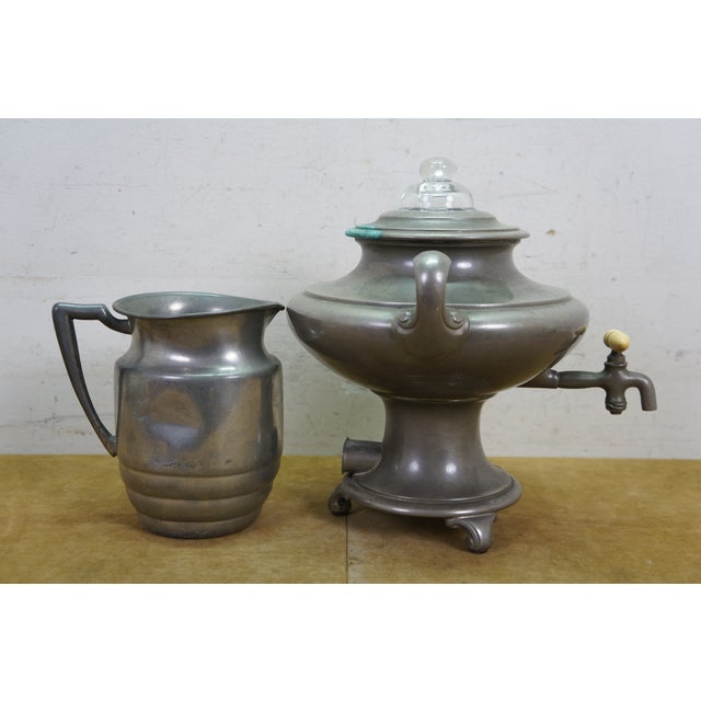 Late 20th Century Pewter Coffee Tea Samovar Service Percolator Creamer Pitcher Sugar Bowl - 4 Pcs For Sale - Image 11 of 18
