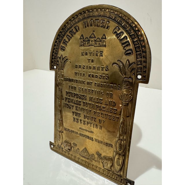 Mid 20th Century Vintage Grand Hotel Cairo Cast Brass Sign Egyptian Revival Hotel Notice Plaque For Sale - Image 5 of 7