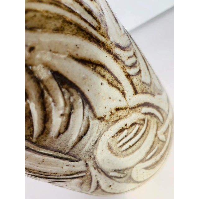 Contemporary Vintage Studio Art Pottery Handcrafted, Textured Ceramic Vase, Signed For Sale - Image 3 of 11