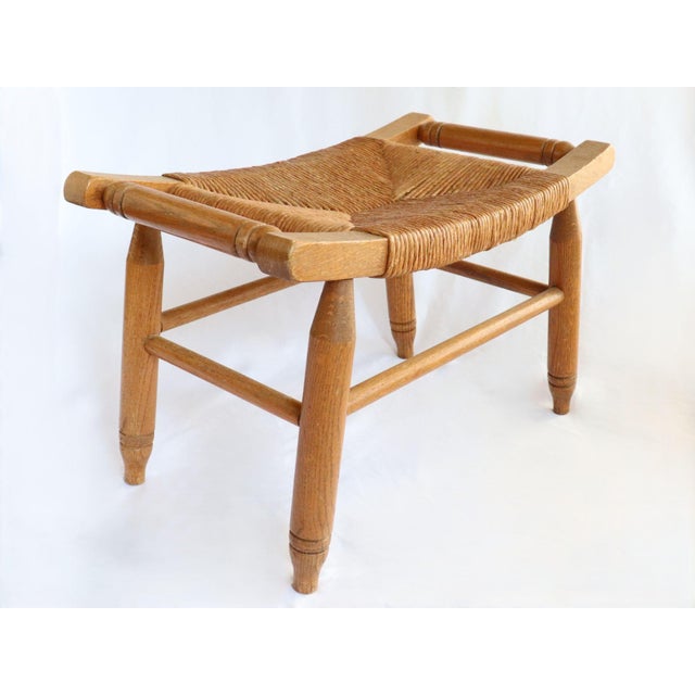 Brown Vintage Curved Low Stool or Footstool With Rush Seat For Sale - Image 8 of 15
