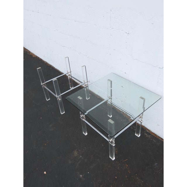 Hollywood Regency Lucite Acrylic Glass Top Pair of Side Tables 6592 For Sale - Image 18 of 18