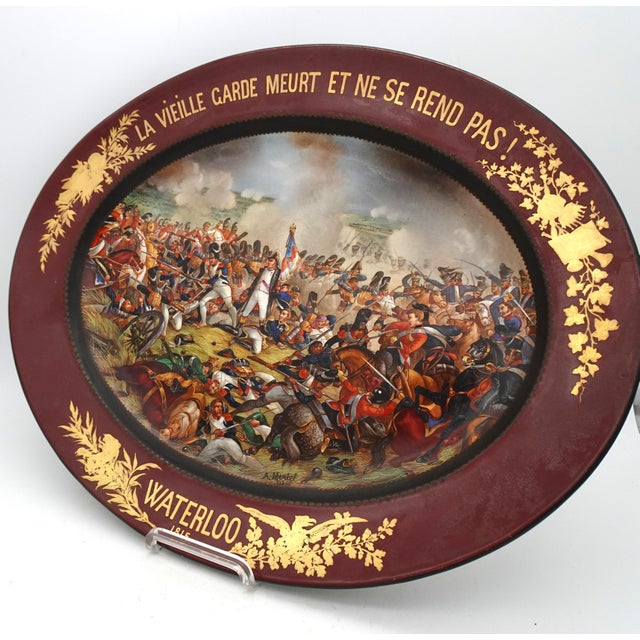 Large Hand-Painted Wall Charger Plate Depicting Waterloo Battle with Napoleon by Jean Antoine Mertel, 1866 For Sale - Image 11 of 18