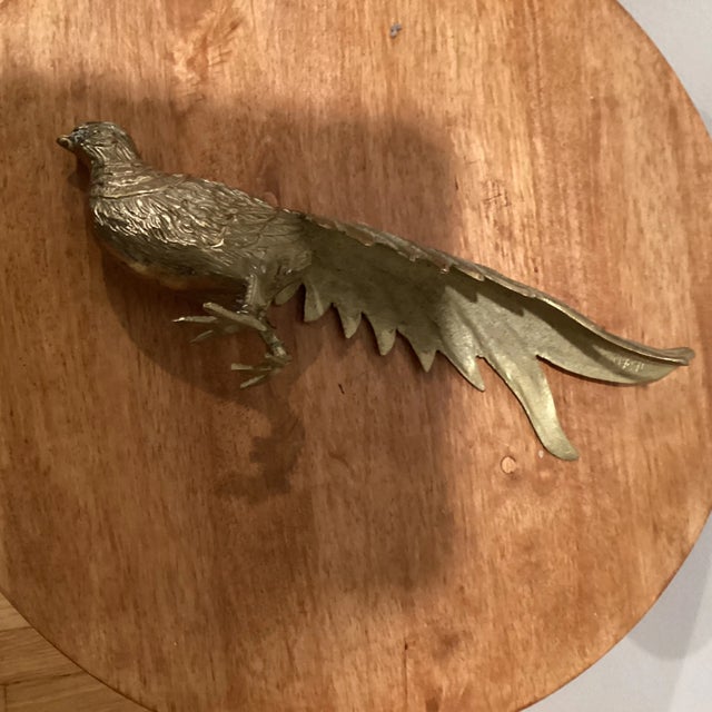 Vintage Mid 20th Century Large Solid Brass Male & Female Pheasant/Peacock Bird Figurines, Japan - a Pair For Sale - Image 10 of 13