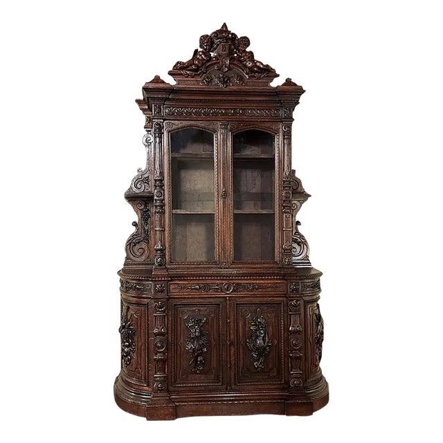 Grand 19th Century French Renaissance Revival Bookcase Signed by Sculptor Benjamin Deguil For Sale