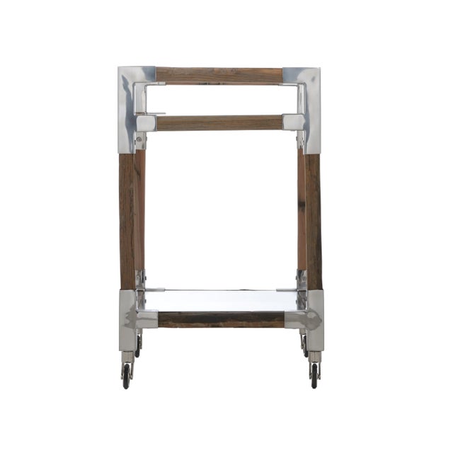 Transitional Rustic Glam Bar Cart, Small For Sale - Image 3 of 4
