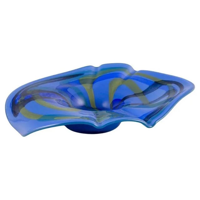 Blue Czech Organic Art Glass Bowl, Late 20th Century For Sale - Image 8 of 8