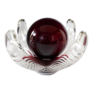 Late 20th Century Signed Mark Wagan Studio Art Glass Sculpture Ruby Red Orb Latticino Centerpiece