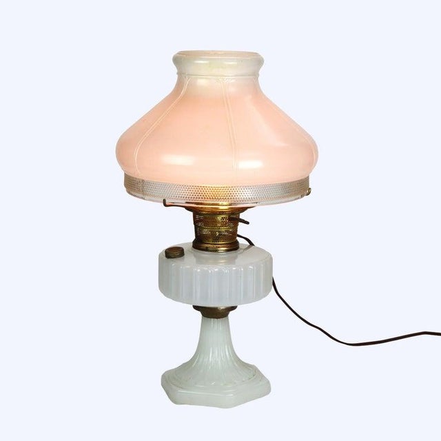 Antique Alacite Glass Lincoln Drape Electrified Aladdin Kerosene Lamp C1920 Measures - 19 1/4" x 10 1/2" x 10 1/2"